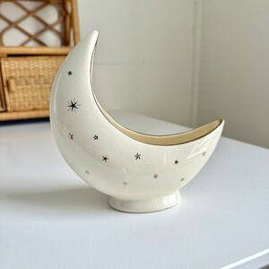 Vintage Ceramic Moon Planter with Gold Stars